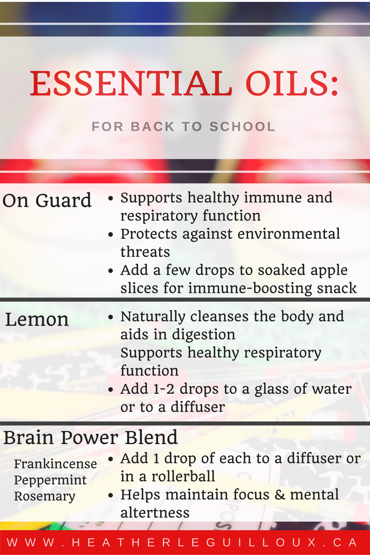 Back to school can be a difficult time on year on parents, students and teachers. Essential oils can help boost immunity to seasonal threats and create a calming effect to get through the stress of starting the school year afresh.  #essentialoils #school #diffuser